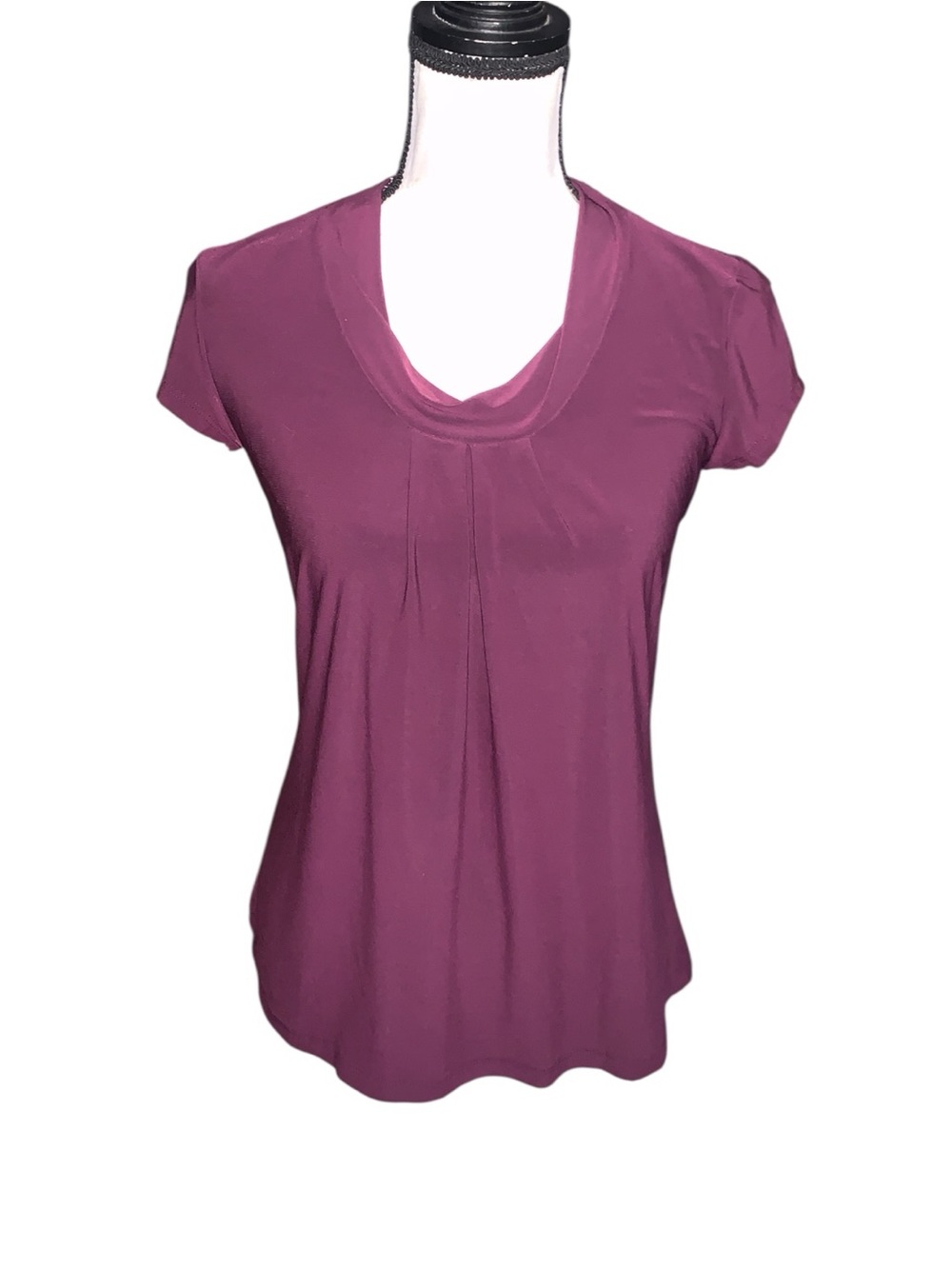 Suzie In the City Purple Short Sleeve Blouse Pleated twisted Roundneck